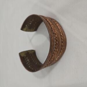 Vintage Copper Cuff Bracelet Wide Boho Artisan Floral Rope Design Statement